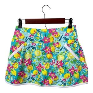 Gottex Athletic Skort Golf Tennis Sz M Yellow Lemons Floral Pickleball